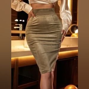 High waisted suede pencil skirt